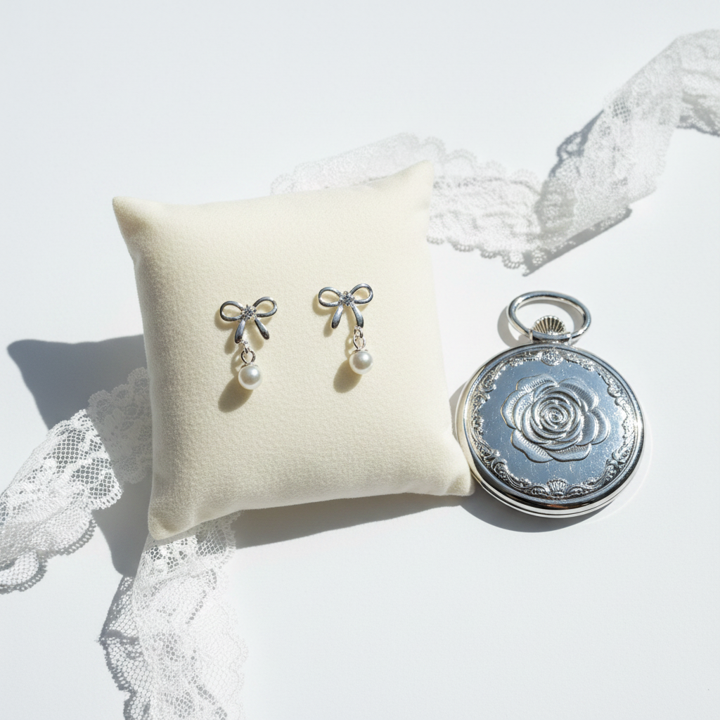 The Pearl Bow Earrings — S999 Silver