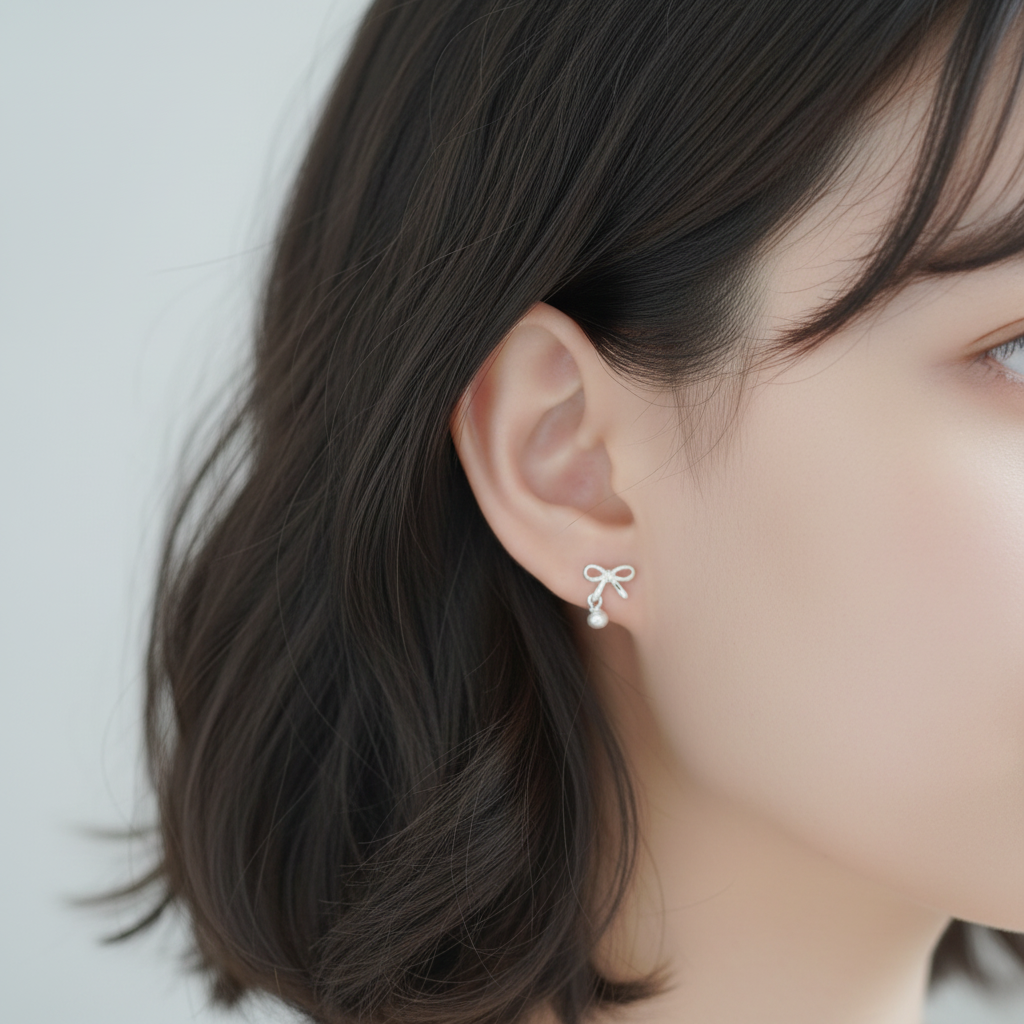The Pearl Bow Earrings — S999 Silver
