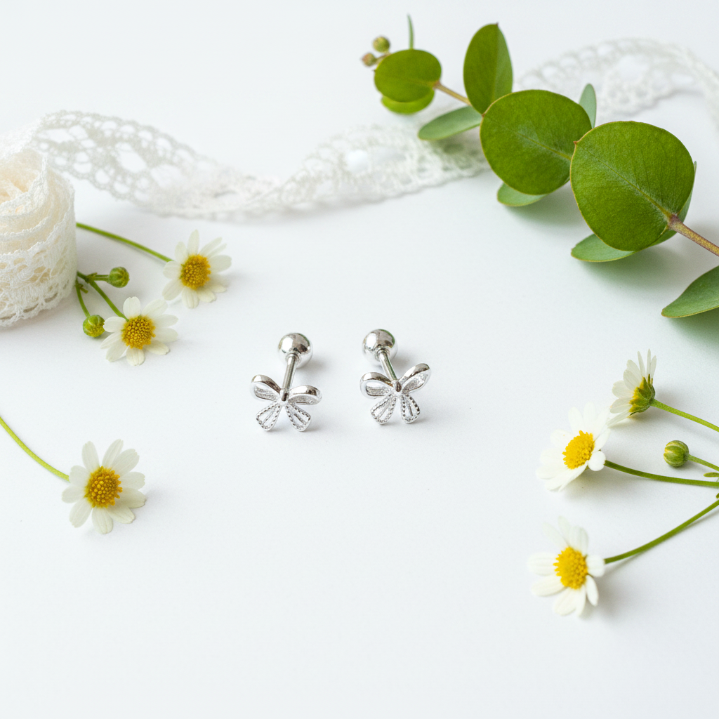 The Lace Bow Earrings — S999 Silver